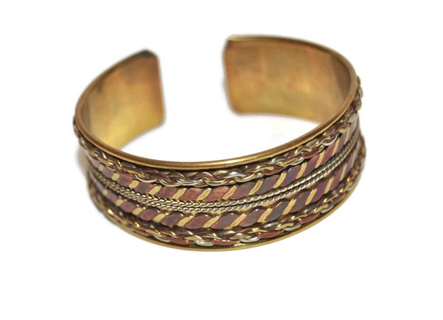 Vintage Two Toned Brass Cuff With ChainRope and Twist