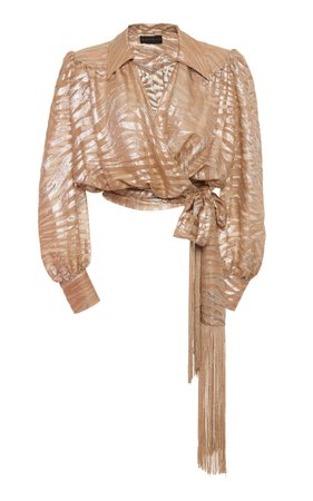Metallic Tiger-Embellished Silk-Blend Blouse by Dundas | Moda Operandi