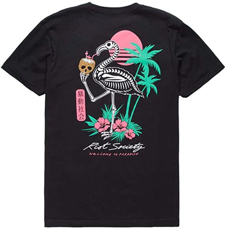 Riot Society Tropical Flamingo Black T-Shirt, Black, Small | Amazon.com