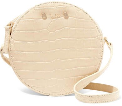 TL-180 - Tambour Croc-effect Leather Shoulder Bag - Cream