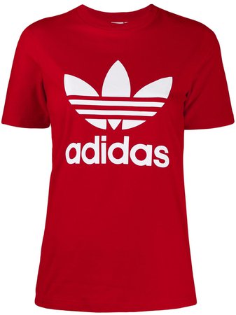 Red Adidas Logo Print T-shirt | Farfetch.com