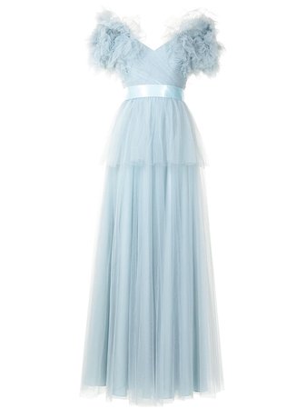 Jenny Packham puff-sleeve tulle gown - FARFETCH