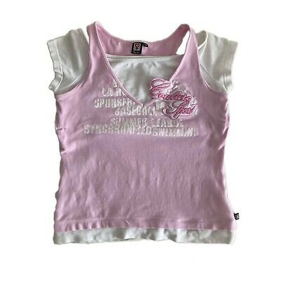 COOL CAT Y2K pink top vintage couture sport double layer t shirt 90s 00s Size 12 - £15.00 | PicClick UK