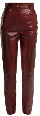 Medusa Buttoned Leather Trousers - Womens - Brown