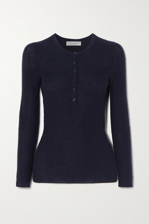 Julian Ribbed Cashmere And Silk-blend Top - Navy