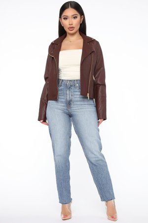 Out For A Ride Vegan Leather Moto Jacket - Brown
