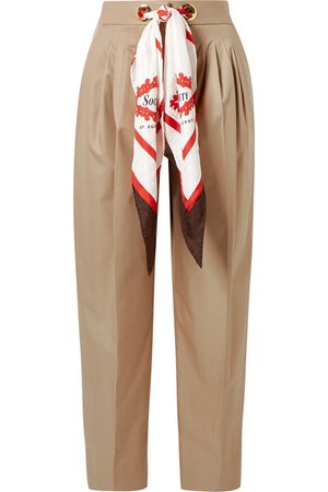 Burberry | Silk-trimmed pleated cotton-twill tapered pants | NET-A-PORTER.COM