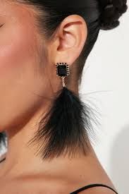 fashion nova black feather earrings - Google Search