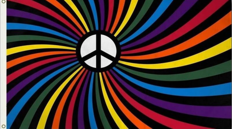 rainbow swirl peace sign flag