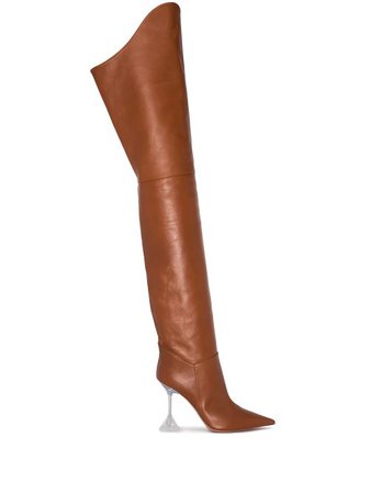 Shop brown Amina Muaddi Iman 95mm leather thigh-high boots with Express Delivery - Farfetch