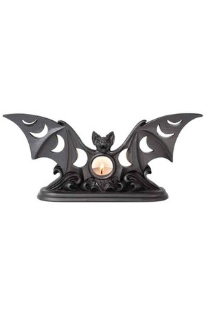 Lunaeca Moon Bat Black Tea Light Holder by Alchemy Gothic - The Gothic Shop