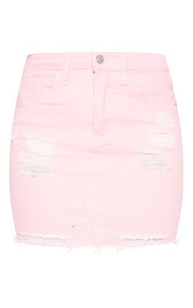 Pink Distressed Denim Stretch Skirt | Denim | PrettyLittleThing
