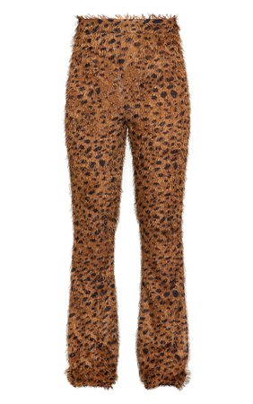Brown Leopard Print Eyelash High Waisted Flared Pants | PrettyLittleThing USA
