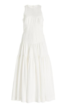 Aje Tidal Corset Linen-Blend Midi Dress