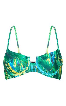 Green Tropical Underwired Bikini Top | PrettyLittleThing USA