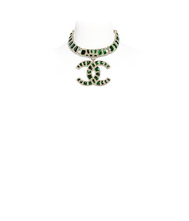 Necklace, metal & resin, gold & green - CHANEL