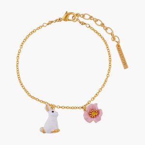 les nereides | enchanted encounter bunny and pink flower thin chain bracelet