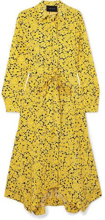Asymmetric Floral-print Silk Crepe De Chine Midi Dress - Yellow