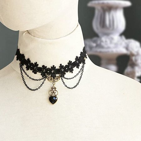 Amazon.com: Pure Gothic Ribbon Bridal Lace Pattern Necklace Vintage Romantic Handmade Bridal Wedding White Lace Choker Necklace Short Flower Pearl Relighous Necklace (with Red Rose): Arts, Crafts & Sewing