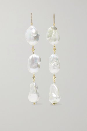 Gold 14-karat gold, pearl and diamond earrings | Mateo | NET-A-PORTER