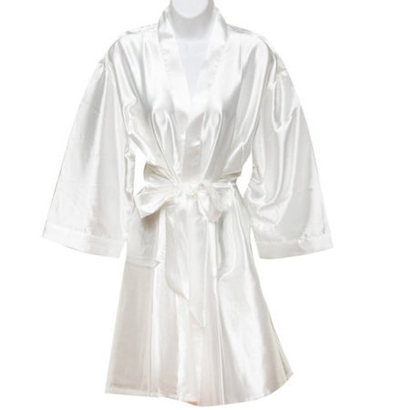 Personalized Silky Satin Kimono Robe - Bridesmaid Robes - White - MyWedStyle.com