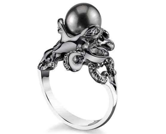 black pearl octopus ring