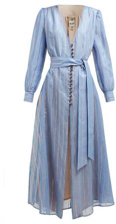 Blazé Milano Blaze Milano Striped Cotton Blend Gauze Dress - Womens - Blue Stripe