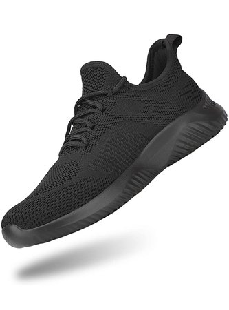 Solid Black Slip-On Tennis Shoes Athletic