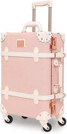 Amazon.com | urecity Cute Aesthetic Vintage Rolling Trunk Suitcase, Pretty Retro Designer Travel Suitcases, Leather Luggage with Combination Lock (Elegant Pink, 26") | Suitcases