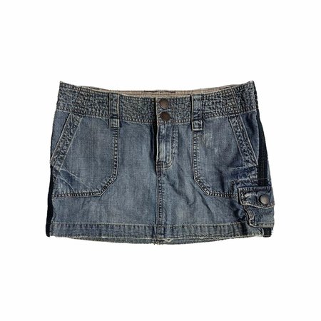 denim cargo mini skirt with navy blue and silver details