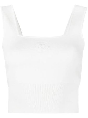 Sandro Paris logo embroidered cropped vest top white SFPPU01125 - Farfetch