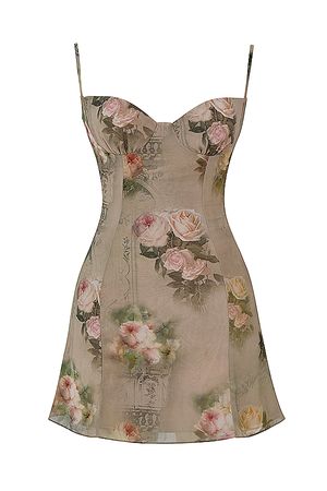 Clothing : Mini Dresses : 'Christiana' Vintage Floral Mini Dress