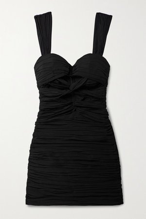 Cutout Ruched Silk-blend Mini Dress - Black