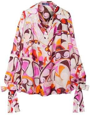 Bow-detailed Printed Silk Crepe De Chine Blouse