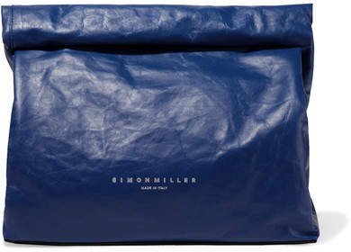 Lunchbag 30 Crinkled-leather Clutch - Cobalt blue