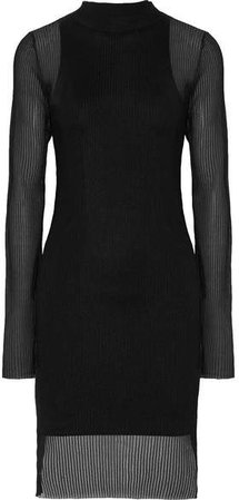Ribbed-knit Mini Dress - Black