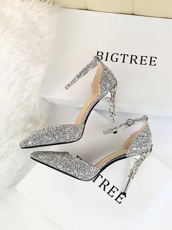 Glitter Point Toe Ankle Strap Sandals | SHEIN USA