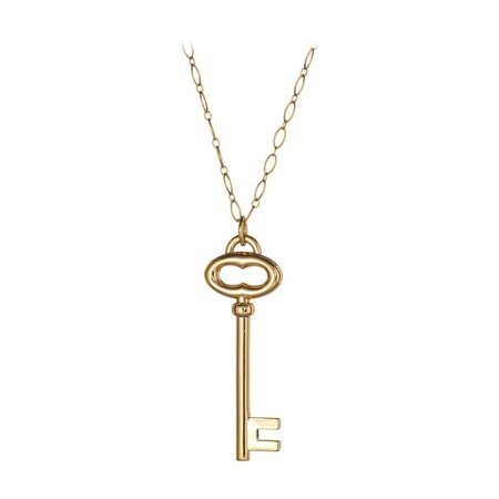 Tiffany and Co. Large Key Pendant Necklace 18 Karat Yellow Gold Chain Fine Estate For Sale at 1stdibs