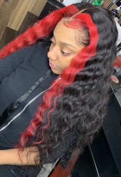 Black hair with red streaks