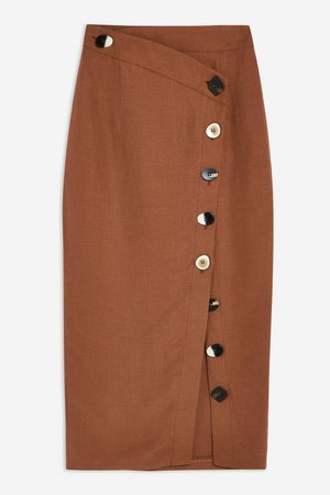 Brown Mixed Button Pencil Skirt - Brown- Topshop