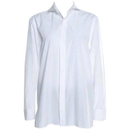 Fendi White Cotton Poplin Cutaway Collar Long Sleeve Shirt M For Sale at 1stdibs