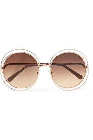 Chloé | Carlina round-frame rose gold-tone sunglasses | NET-A-PORTER.COM