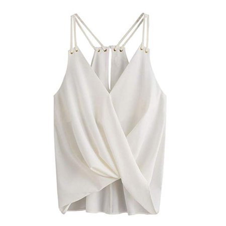 Amazon.com: grefer mujeres sin mangas Crop parte superior chaleco de la gasa Cami tanque camisa blusa, XL, Blanco: Clothing