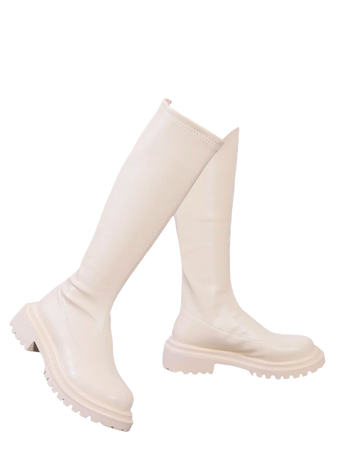 Knee high cream flat boots