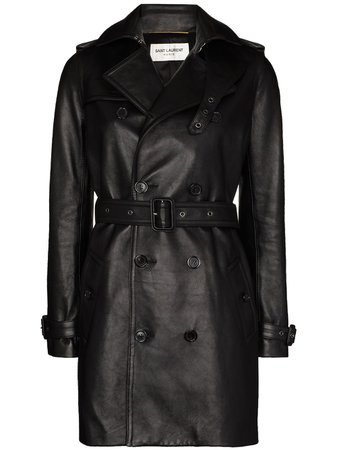 Saint Laurent double-breasted leather trench coat - FARFETCH