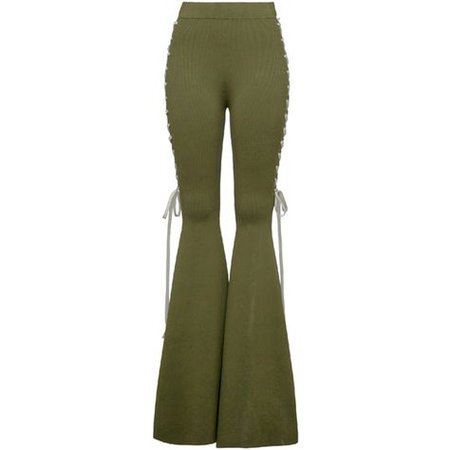 Olive Green Stretch Flared Pants