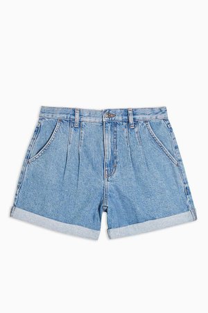 Pleated Roll Hem Mom Denim Shorts | Topshop