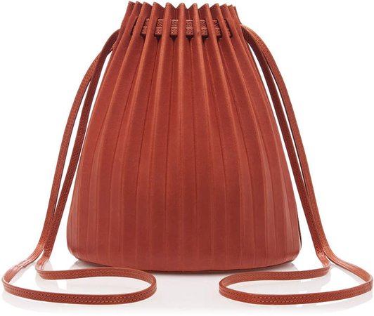 Pleated Brown Leather Bucket Bag