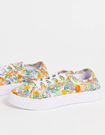 ASOS DESIGN Dizzy lace up sneakers in multi floral | ASOS