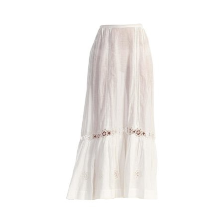 Edwardian White Hand Embroidered Linen Eyelet Lace Skirt For Sale at 1stDibs